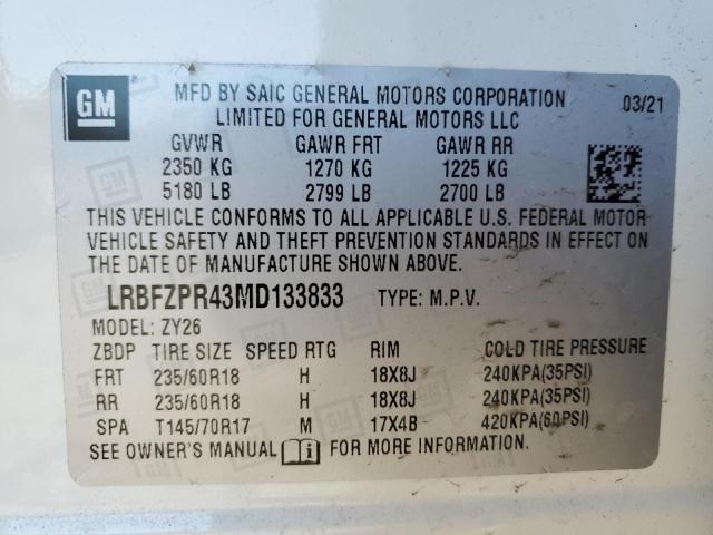 LRBFZPR43MD133833 - 2021 BUICK ENVISION ESSENCE WHITE photo 13