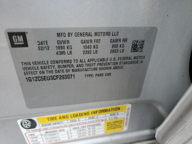 1G1ZC5EU3CF293071 - 2012 CHEVROLET MALIBU 1LT SILVER photo 12