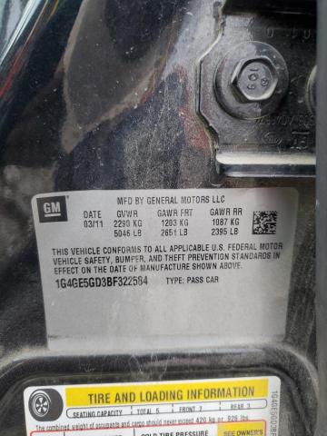 1G4GE5GD3BF322584 - 2011 BUICK LACROSSE CXS BLACK photo 12