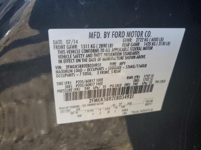 2FMGK5B82EBD34931 - 2014 FORD FLEX SE BLACK photo 12