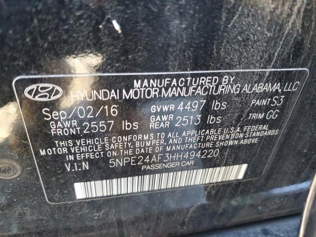 5NPE24AF3HH494220 - 2017 HYUNDAI SONATA SE BLACK photo 12