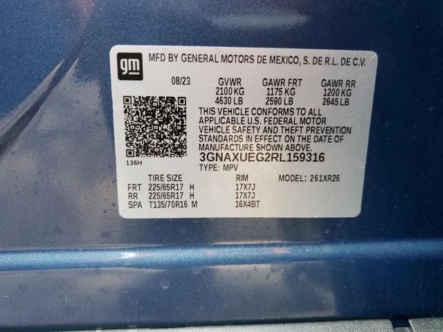 3GNAXUEG2RL159316 - 2024 CHEVROLET EQUINOX LT BLUE photo 12