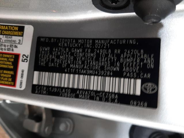 4T1F11AK9MU439284 - 2021 TOYOTA CAMRY XLE SILVER photo 12