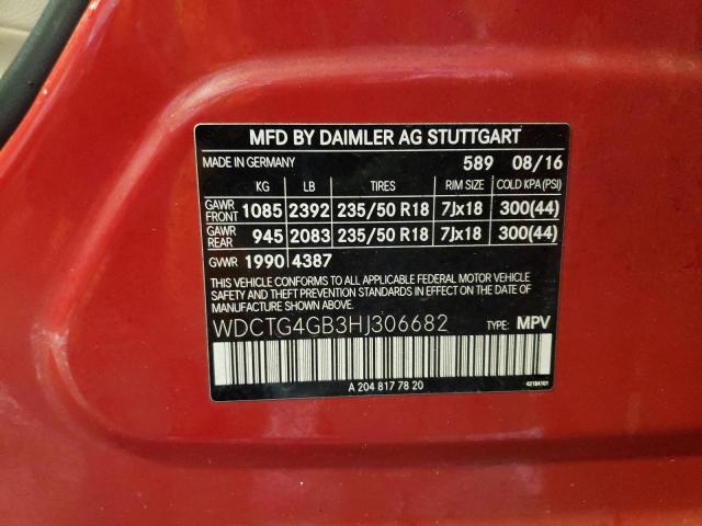 WDCTG4GB3HJ306682 - 2017 MERCEDES-BENZ GLA 250 4MATIC RED photo 13