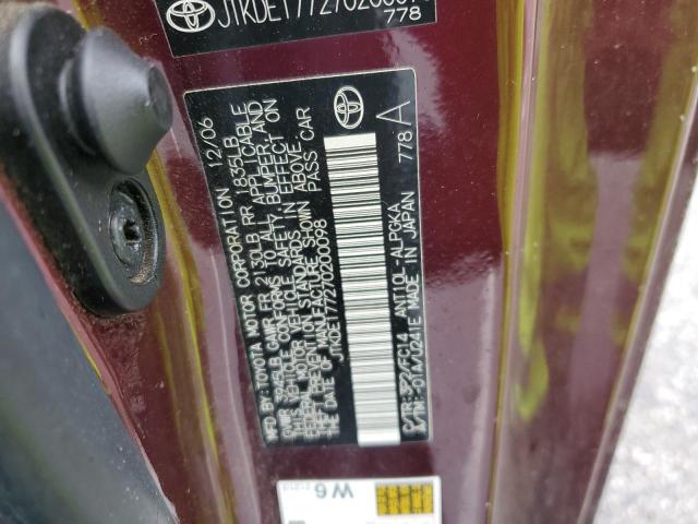 JTKDE177270200098 - 2007 TOYOTA SCION TC ბურგუნდია ფოტო 12