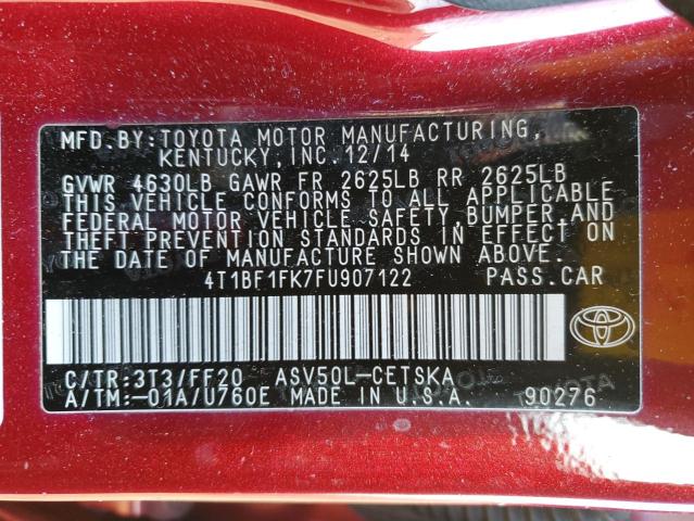 4T1BF1FK7FU907122 - 2015 TOYOTA CAMRY LE RED photo 12