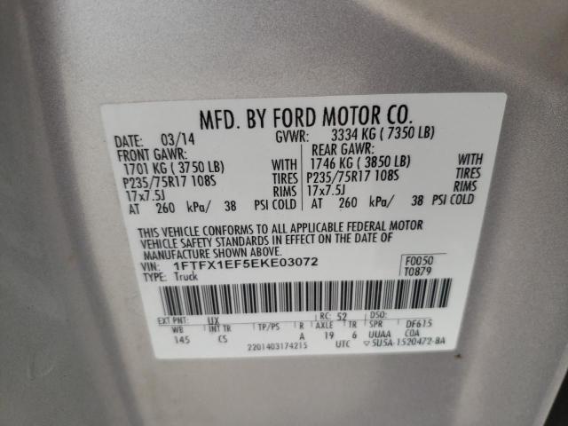 1FTFX1EF5EKE03072 - 2014 FORD F150 SUPER CAB SILVER photo 12