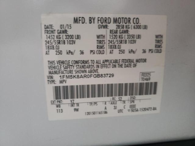 1FM5K8AR0FGB83729 - 2015 FORD EXPLORER POLICE INTERCEPTOR WHITE photo 14