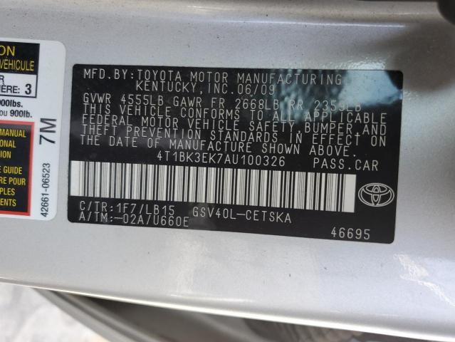 4T1BK3EK7AU100326 - 2010 TOYOTA CAMRY SE SILVER photo 12