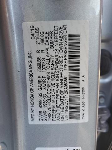 1HGCV1F12KA083661 - 2019 HONDA ACCORD LX SILVER photo 12