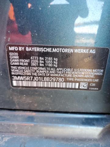 3MW5R7J01L8B29780 - 2020 BMW 330XI Turquesa foto 12