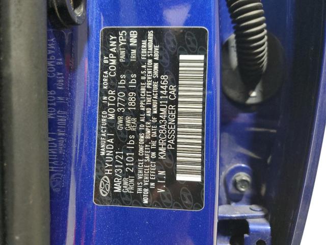 KMHRC8A34MU114468 - 2021 HYUNDAI VENUE SEL BLUE photo 12