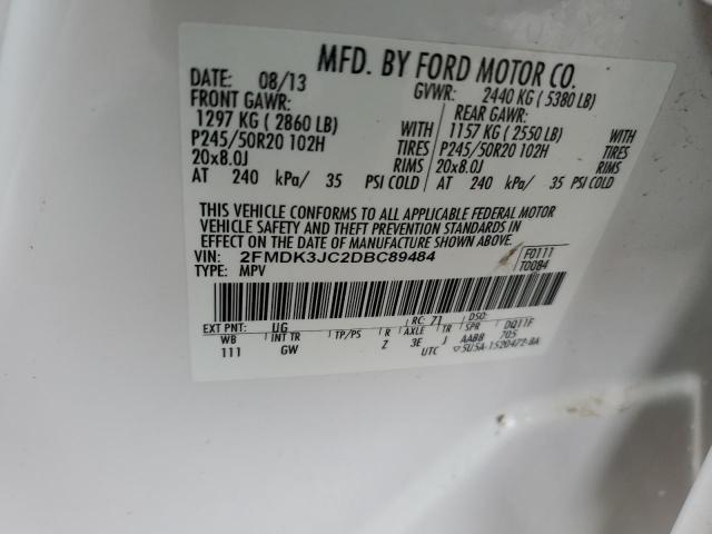 2FMDK3JC2DBC89484 - 2013 FORD EDGE SEL WHITE photo 13