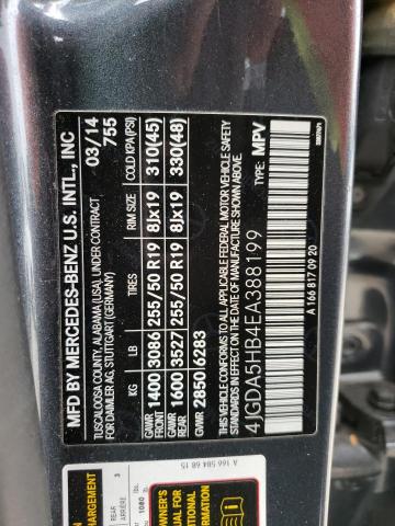 4JGDA5HB4EA388199 - 2014 MERCEDES-BENZ ML 350 4MATIC GRAY photo 13