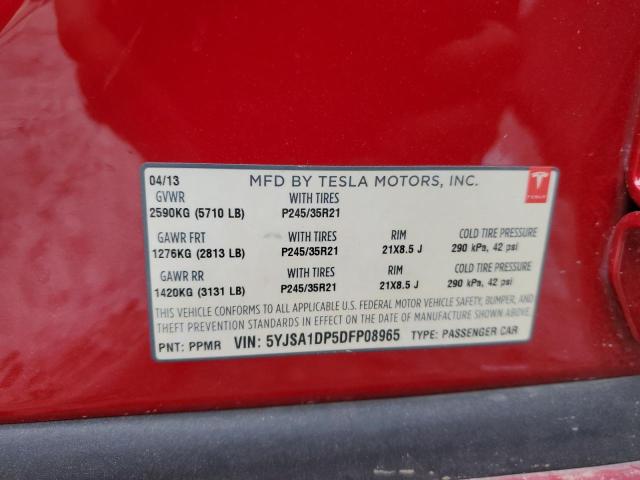 5YJSA1DP5DFP08965 - 2013 TESLA MODEL S Կարմիր լուսանկար 12