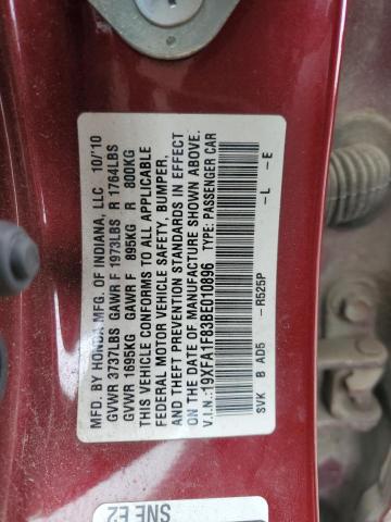 19XFA1F83BE010896 - 2011 HONDA CIVIC EX MAROON photo 14