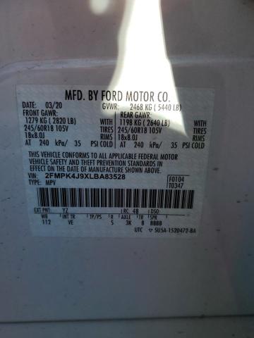 2FMPK4J9XLBA83528 - 2020 FORD EDGE SEL WHITE photo 12