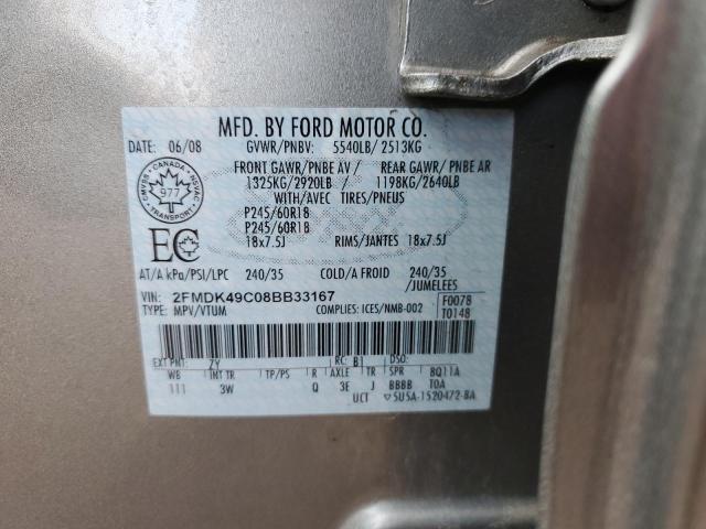 2FMDK49C08BB33167 - 2008 FORD EDGE LIMITED SILVER photo 13