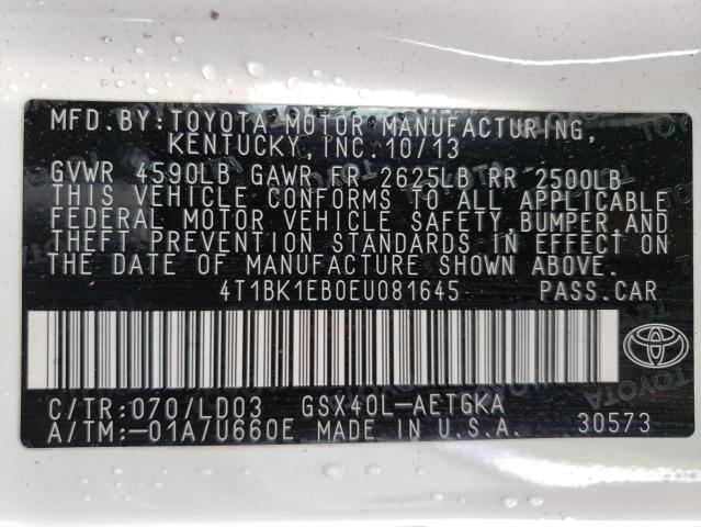 4T1BK1EB0EU081645 - 2014 TOYOTA AVALON BASE 白色 照片 12