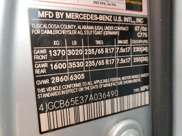 4JGCB65E37A036490 - 2007 MERCEDES-BENZ R 350 SILVER photo 12