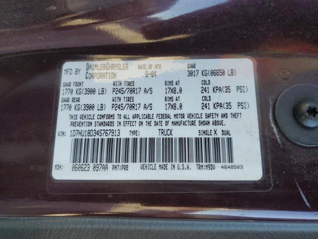 1D7HU18D34S767913 - 2004 DODGE RAM 1500 ST MAROON photo 13