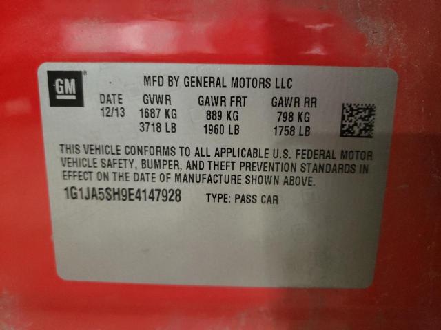 1G1JA5SH9E4147928 - 2014 CHEVROLET SONIC LS 红色 照片 12