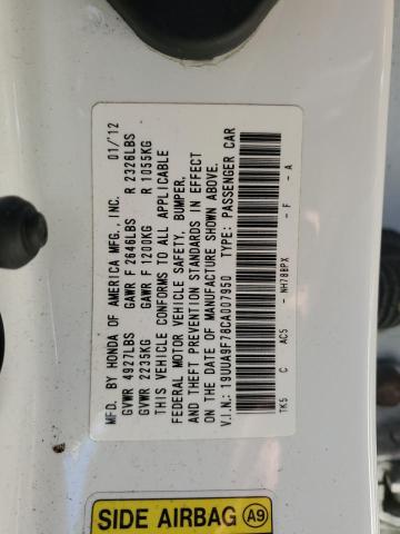 19UUA9F78CA007950 - 2012 ACURA TL WHITE photo 12