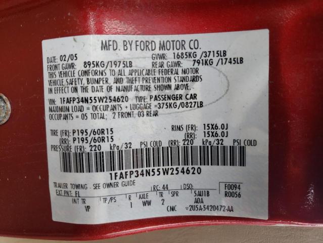 1FAFP34N55W254620 - 2005 FORD FOCUS ZX4 RED photo 13