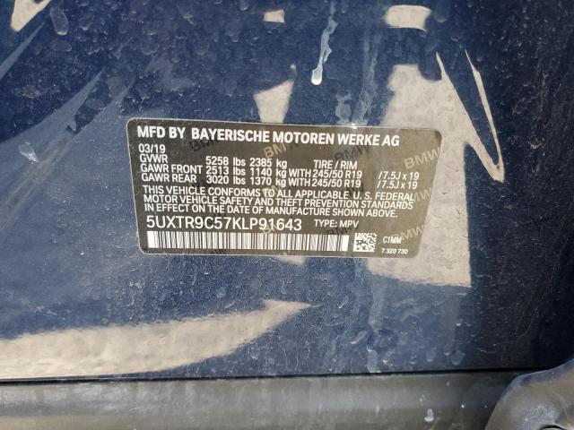 5UXTR9C57KLP91643 - 2019 BMW X3 XDRIVE30I Синій фото 12