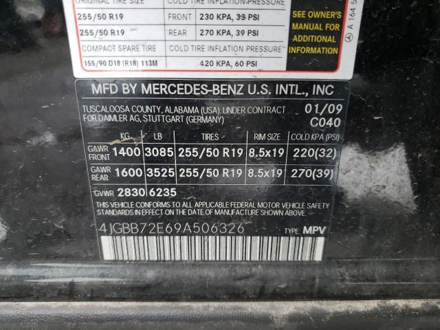 4JGBB72E69A506326 - 2009 MERCEDES-BENZ ML 550 BLACK photo 13