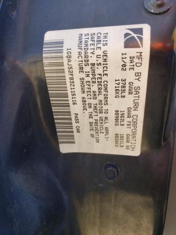 1G8AJ52F83Z115116 - 2003 SATURN ION LEVEL 2 银色 照片 12