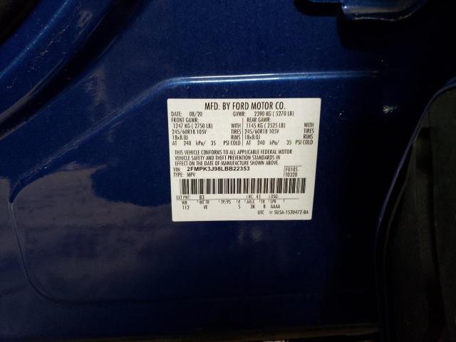 2FMPK3J98LBB22353 - 2020 FORD EDGE SEL BLUE photo 13