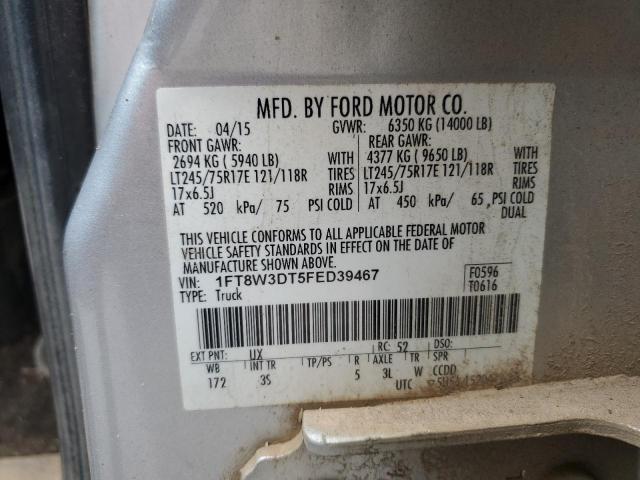 1FT8W3DT5FED39467 - 2015 FORD F350 SUPER DUTY SILVER photo 10