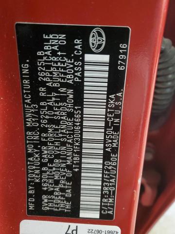 4T1BF1FK3DU646651 - 2013 TOYOTA CAMRY L RED photo 12