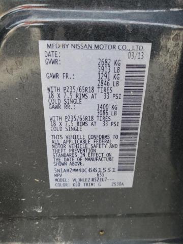 5N1AR2MM4DC661551 - 2013 NISSAN PATHFINDER S ნაცრისფერი ფოტო 12