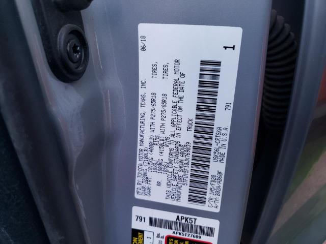 5TFUY5F10JX769839 - 2018 TOYOTA TUNDRA DOUBLE CAB SR/SR5 GRAY photo 12