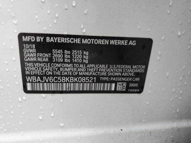 WBAJV6C58KBK08521 - 2019 BMW 640 XIGT WHITE photo 13