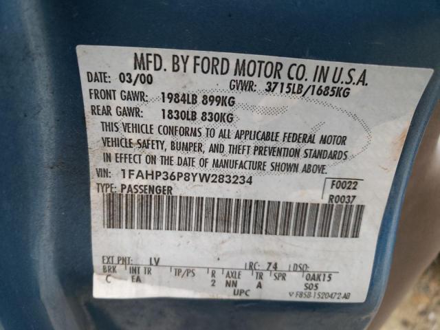 1FAHP36P8YW283234 - 2000 FORD FOCUS SE BLUE photo 12