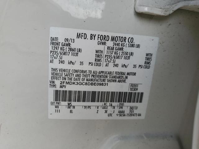 2FMDK3GC8DBE09831 - 2013 FORD EDGE SE WHITE photo 13