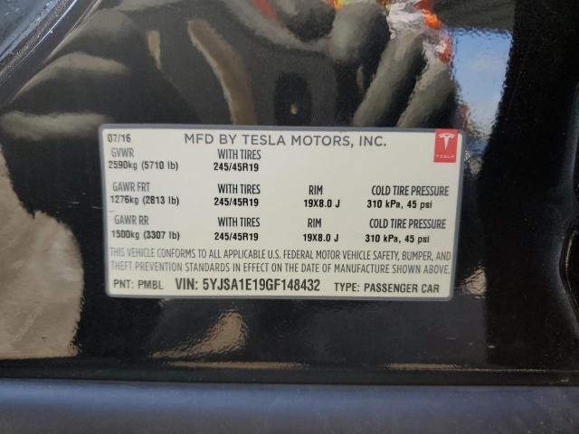 5YJSA1E19GF148432 - 2016 TESLA MODEL S BLACK photo 12