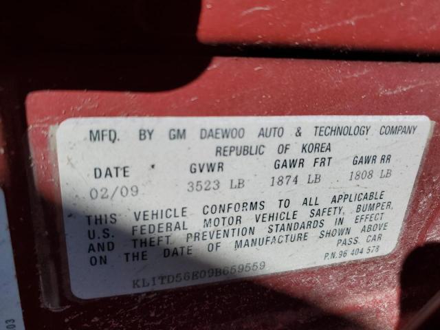 KL1TD56E09B659559 - 2009 CHEVROLET AVEO LS Qırmızı foto 12
