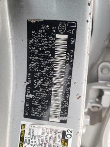 2T1KR32E45C552686 - 2005 TOYOTA COROLLA MA XR SILVER photo 12