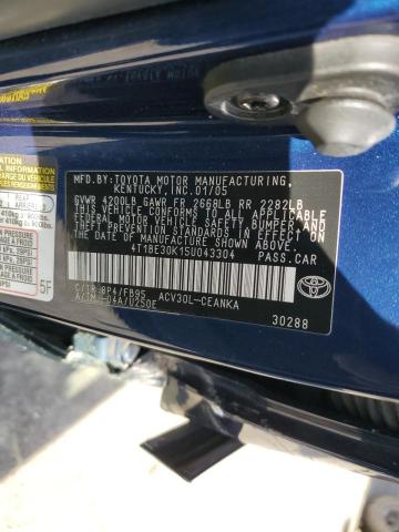 4T1BE30K15U043304 - 2005 TOYOTA CAMRY LE BLUE photo 12