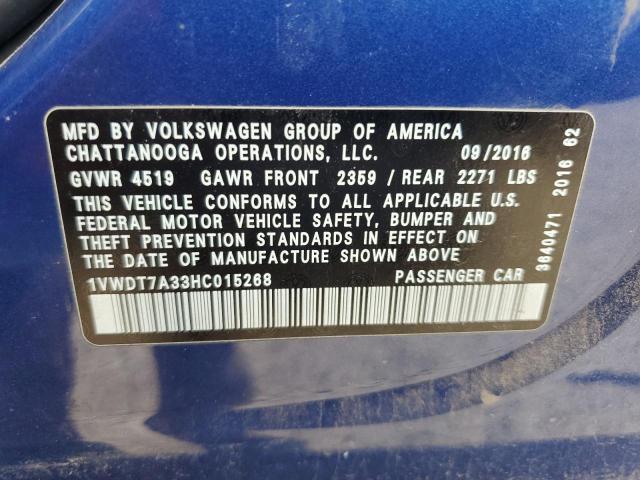 1VWDT7A33HC015268 - 2017 VOLKSWAGEN PASSAT R-LINE Blau Foto 13