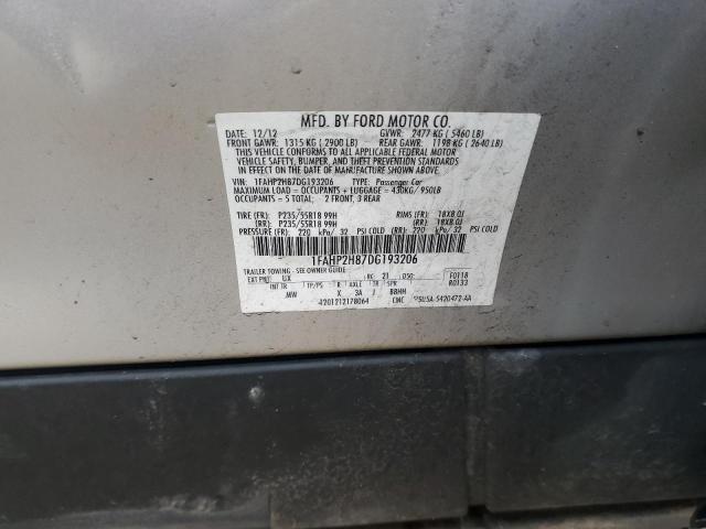 1FAHP2H87DG193206 - 2013 FORD TAURUS SEL SILVER photo 12