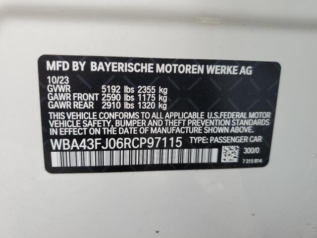 WBA43FJ06RCP97115 - 2024 BMW 530 I WHITE photo 12