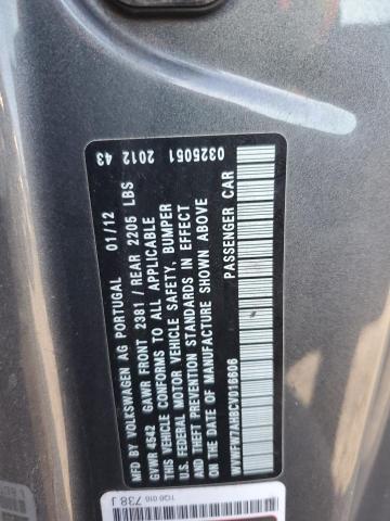 WVWFW7AH8CV016606 - 2012 VOLKSWAGEN EOS LUX GRAY photo 12