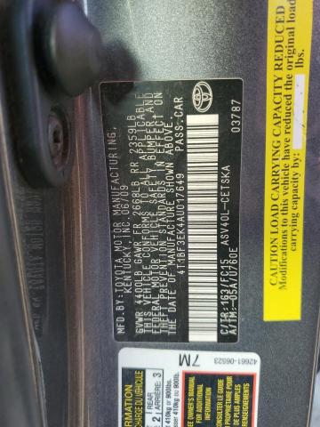 4T1BF3EK4AU017649 - 2010 TOYOTA CAMRY BASE GRAY photo 12