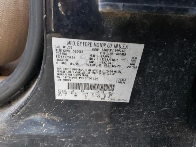 1FTNW21P94EC01559 - 2004 FORD F250 SUPER DUTY BLACK photo 12