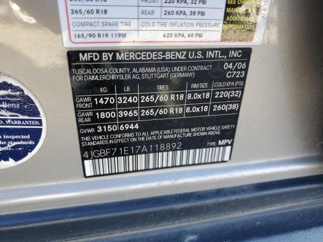 4JGBF71E17A118892 - 2007 MERCEDES-BENZ GL 450 4MATIC GRAY photo 12